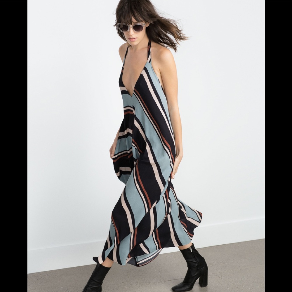 Zara Striped Maxi Halter Dress